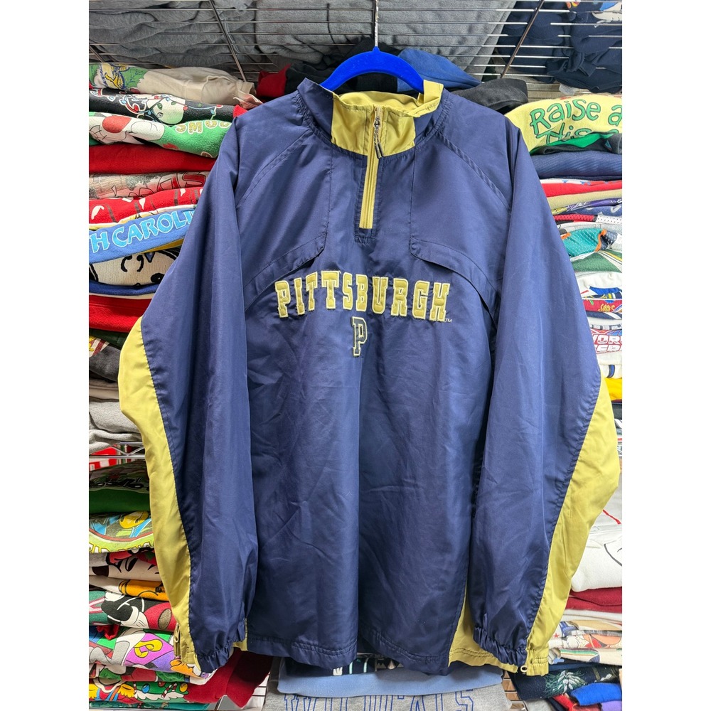 Vintage University of Pittsburgh Half Zip Windbreaker Jacket Men L Navy Gold